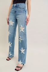 Judy Blue Full Size High Waist Rigid Magic Star Shaped Destroy 90's Straight Jeans Plus Size OutfitFlow