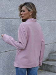 Outfit Flow - Full Size Ribbed Quarter Zip Long Sleeve Sweatshirt