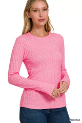 Zenana Ribbed Long Sleeve Round Neck T-Shirt OutfitFlow
