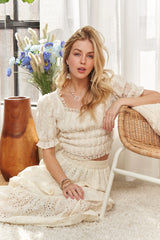 ADORA Lace Smocked Waist Peasant Top OutfitFlow