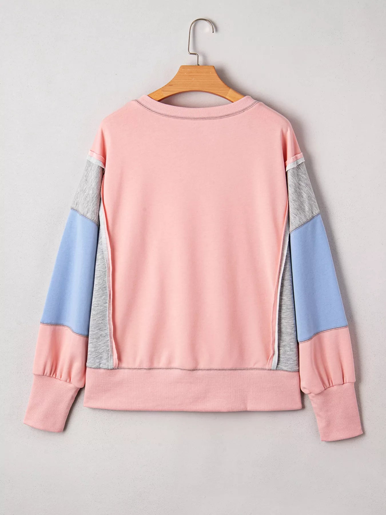 Exposed Seam Color Block Patchwork Slit Cuffs Oversize Sweatshirt OutfitFlow