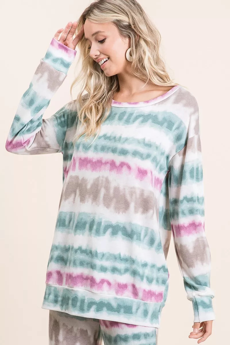 BiBi Tie Dye Print Terry Sweatshirt Trendsi