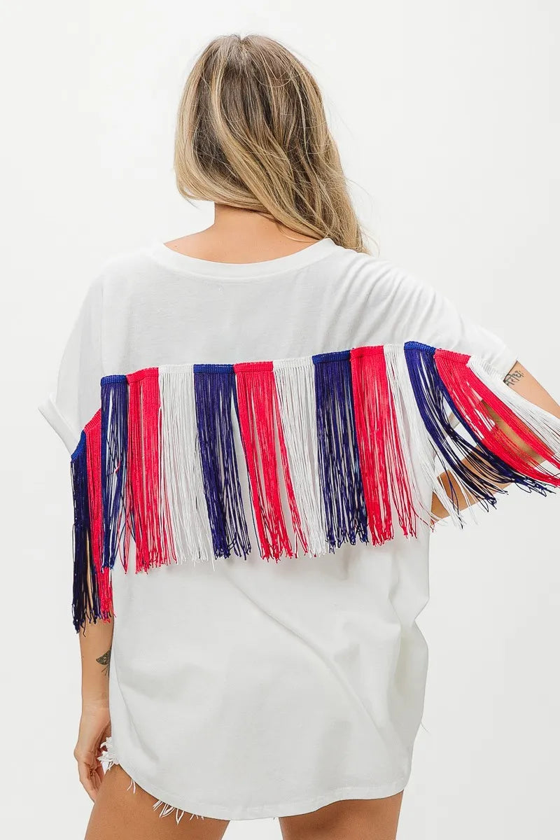 BiBi American Flag Sequin Ribbon T-Shirt OutfitFlow