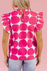 Bubblegum Pattern Frilled Collar Flutter Sleeve Top OutfitFlow