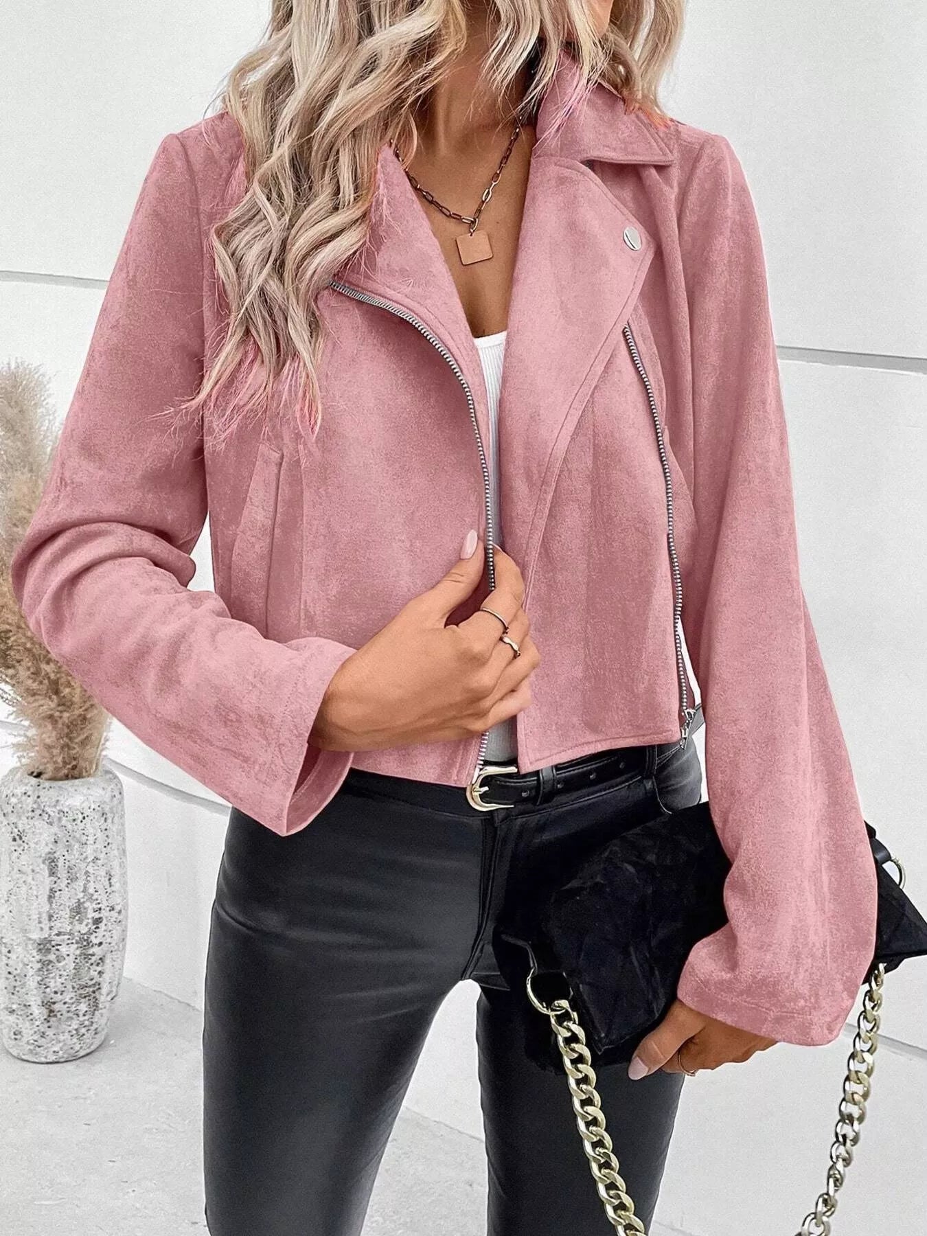 Suede Moto Jacket with Zip Detail Trendsi