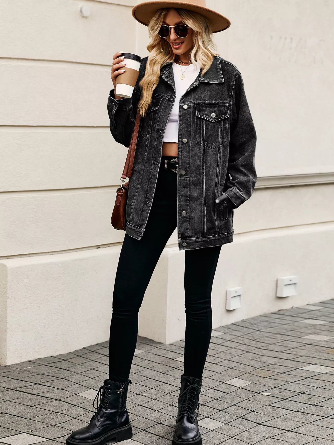 Button Up Long Sleeve Denim Jacket OutfitFlow
