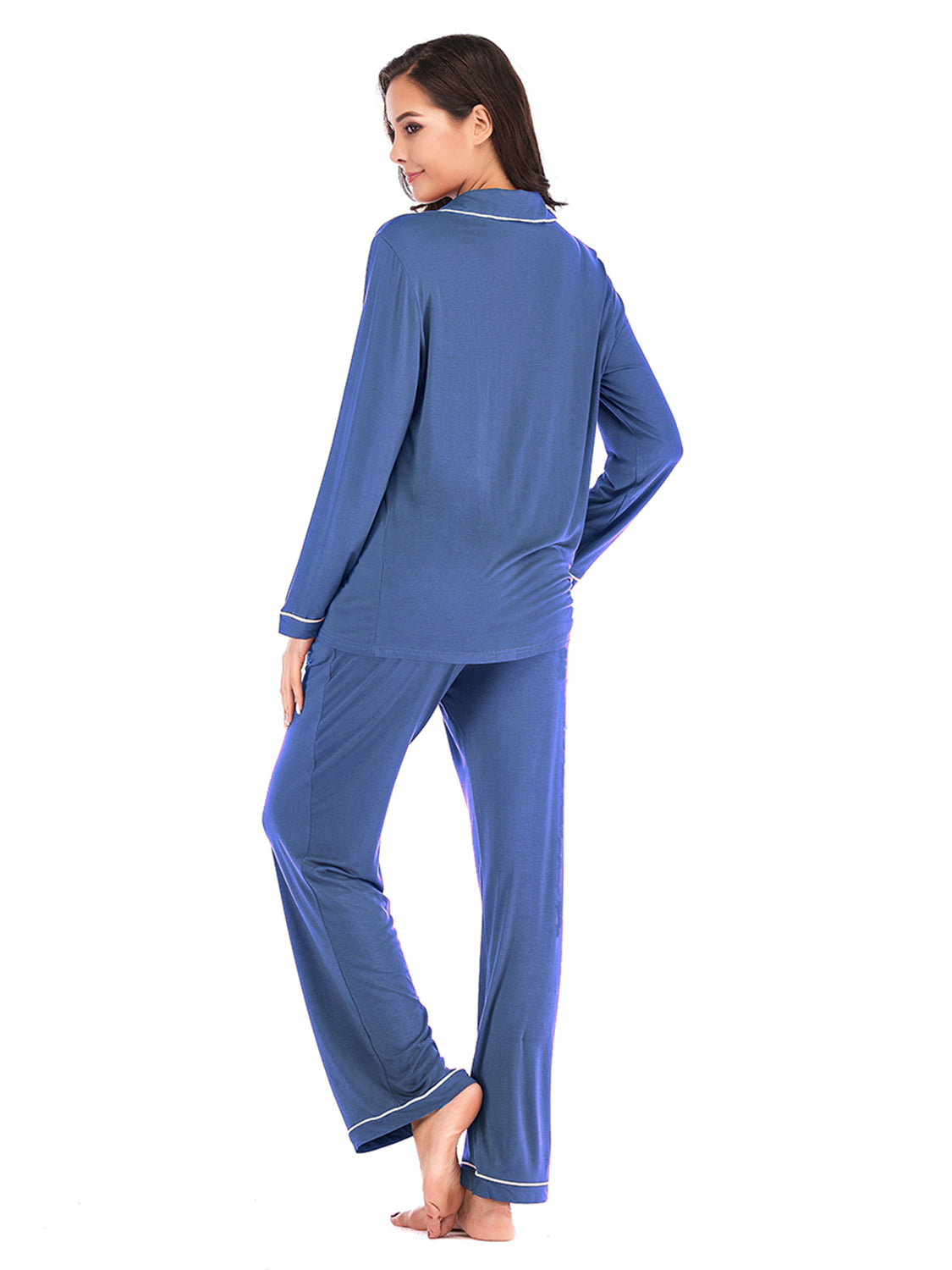 Outfit Flow - Collared Neck Long Sleeve Loungewear Set with Pockets