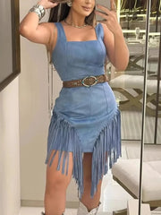 Fringe Square Neck Bodycon Mini Dress OutfitFlow