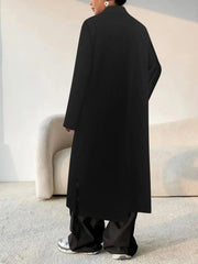 Lapel Collar Button-Front Longline Coat OutfitFlow