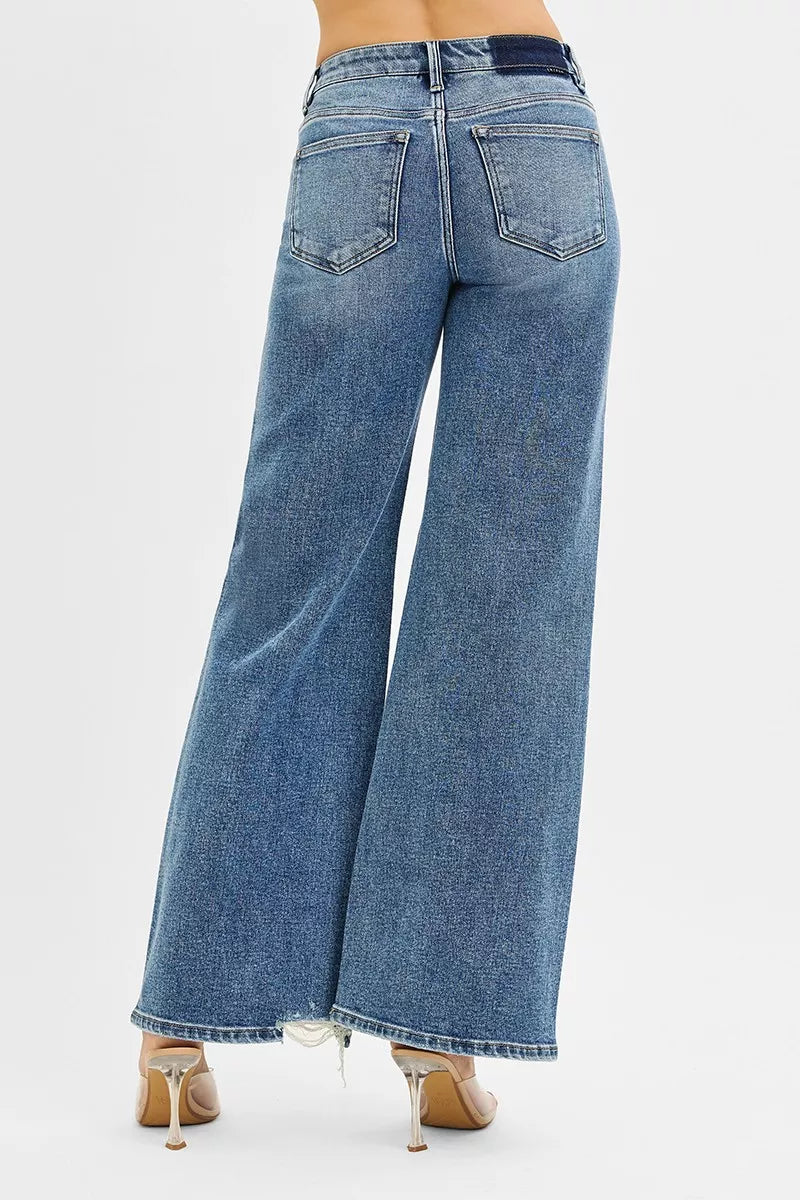 RISEN Tummy Control Mid Rise Fit Wide Jeans OutfitFlow
