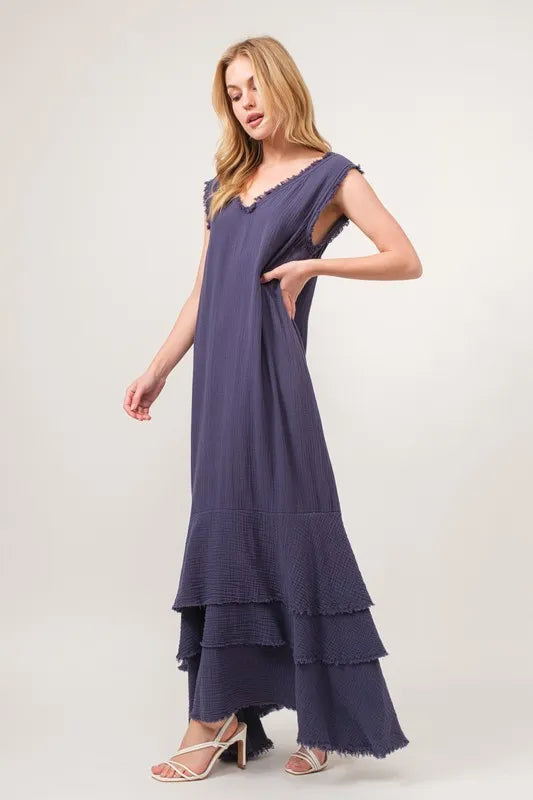 And The Why Washed Cotton Gauze Fringe Detail Tiered Dress OutfitFlow
