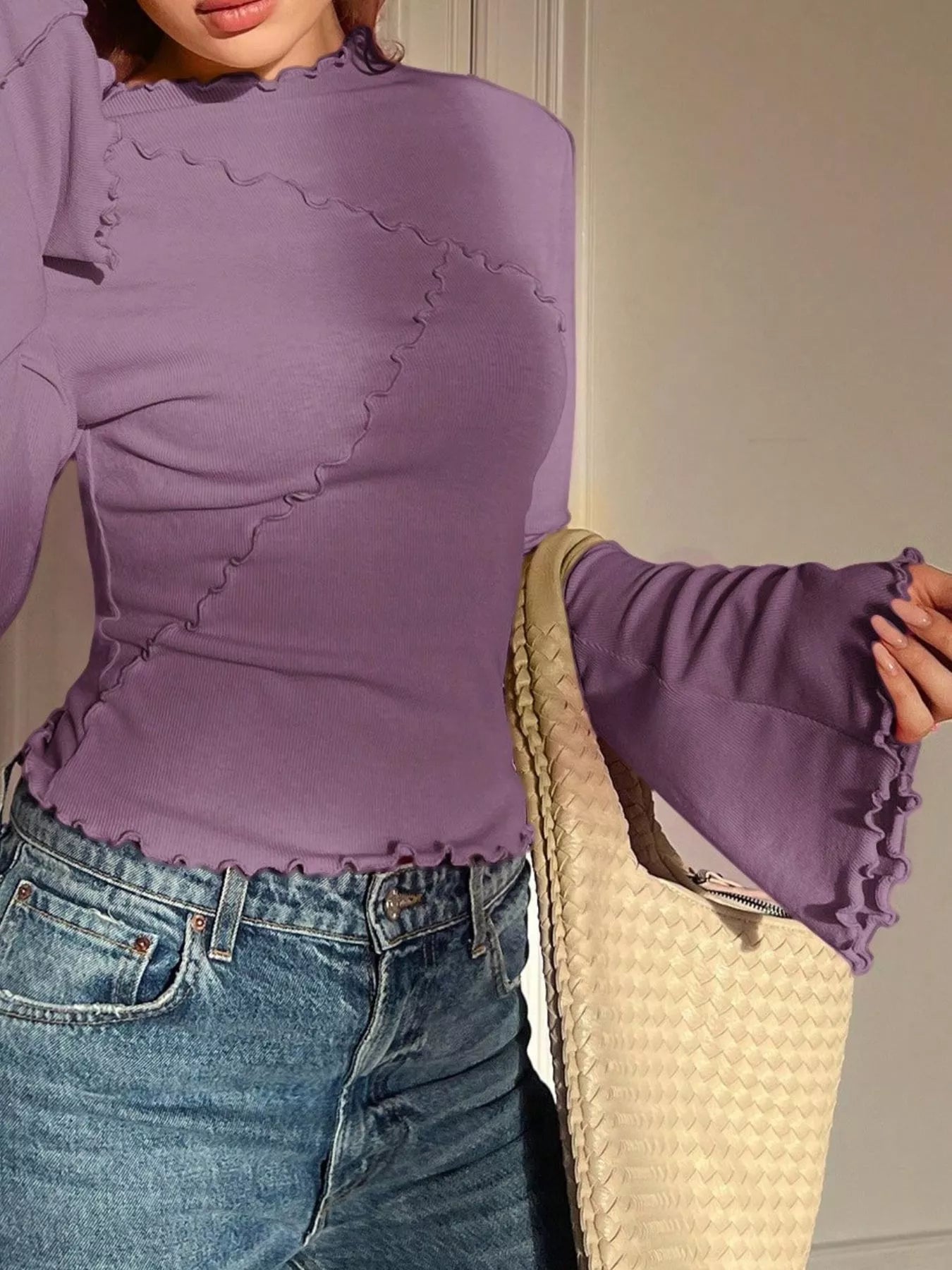 Lettuce Edge Flare Sleeve Top OutfitFlow