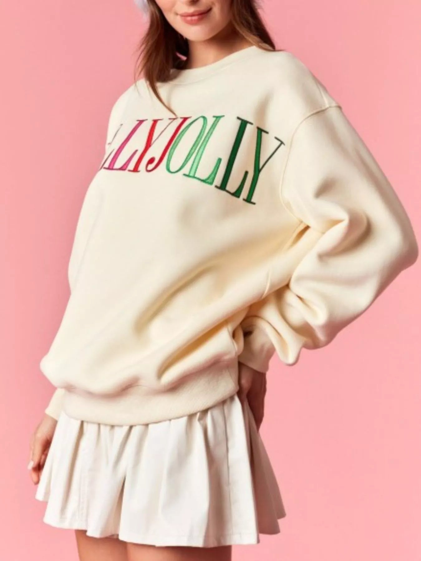 Holly Jolly Crew Neck Christmas Sweatshirt OutfitFlow