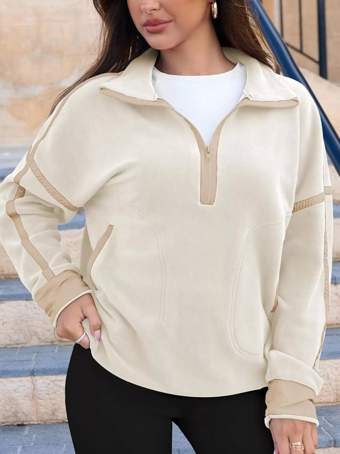 Half Zip Dropped Shoulder Sweatshirt OutfitFlow