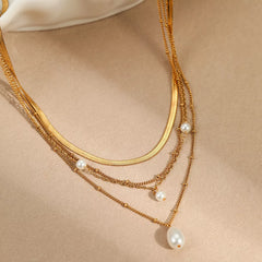 18K Gold-Plated Four-Layered Pearl Necklace OutfitFlow