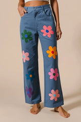 BiBi Flower Print Straight Legs Pants OutfitFlow