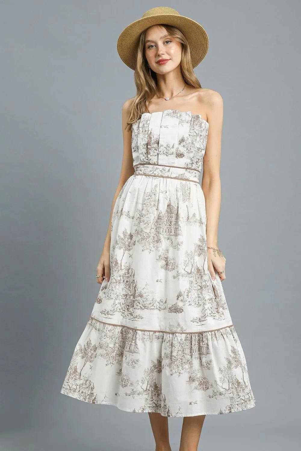 Umgee Printed Tiered Tube Midi Dress OutfitFlow