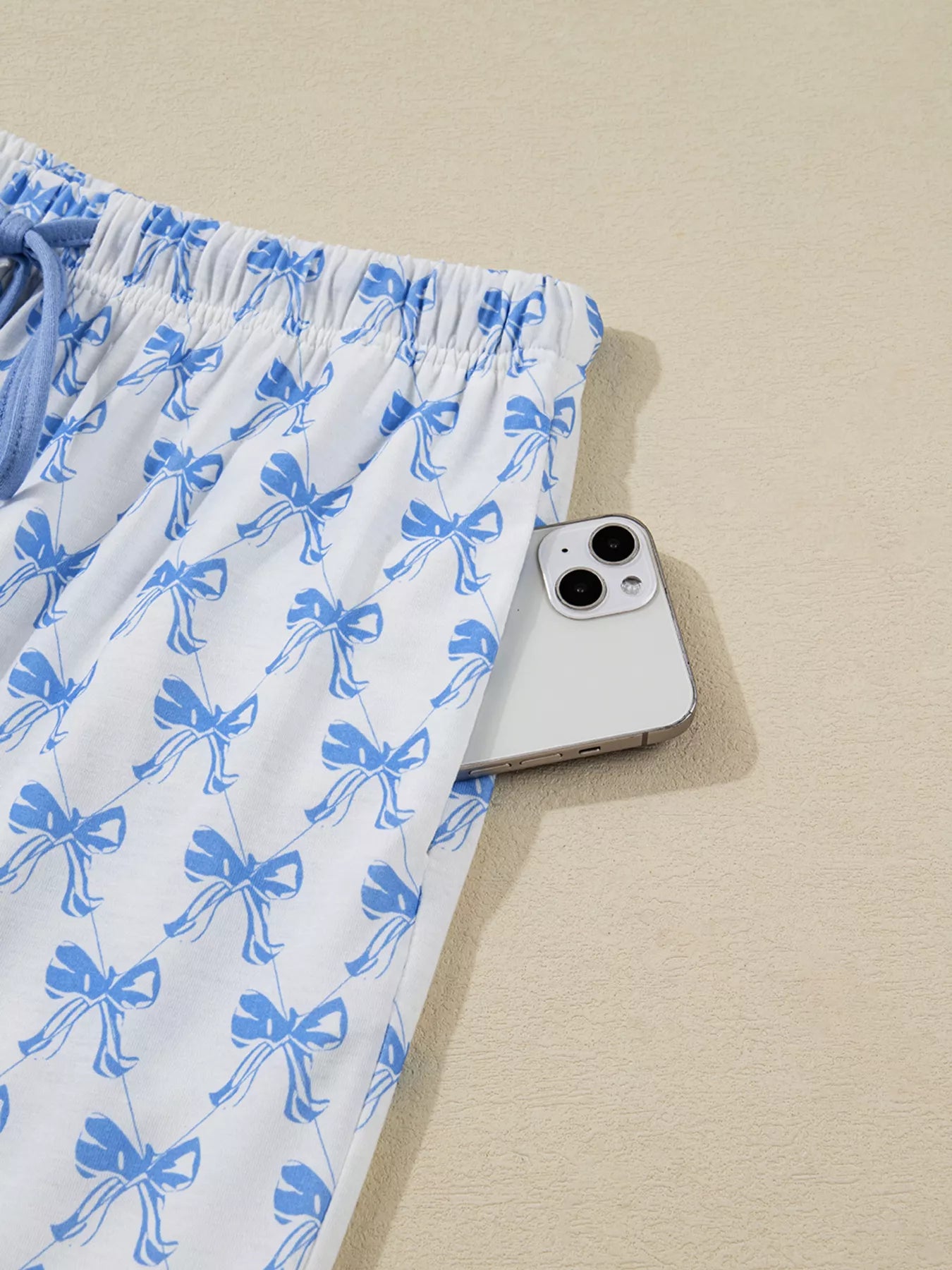 Bow Print Long Sleeve Shirt and Pants Pajama Set OutfitFlow