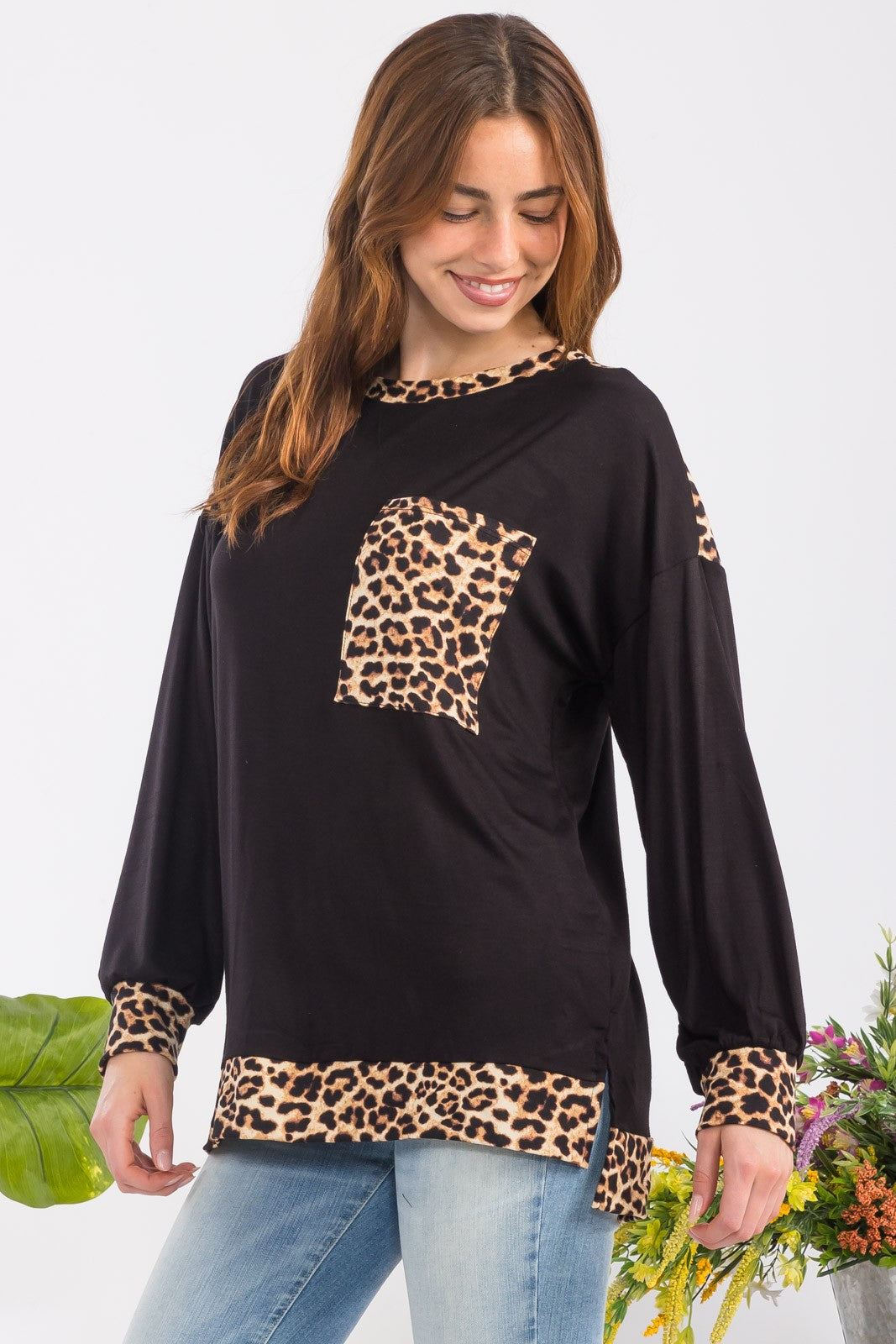 Outfit Flow - Celeste Full Size Leopard Round Neck Dropped Shoulder T-Shirt