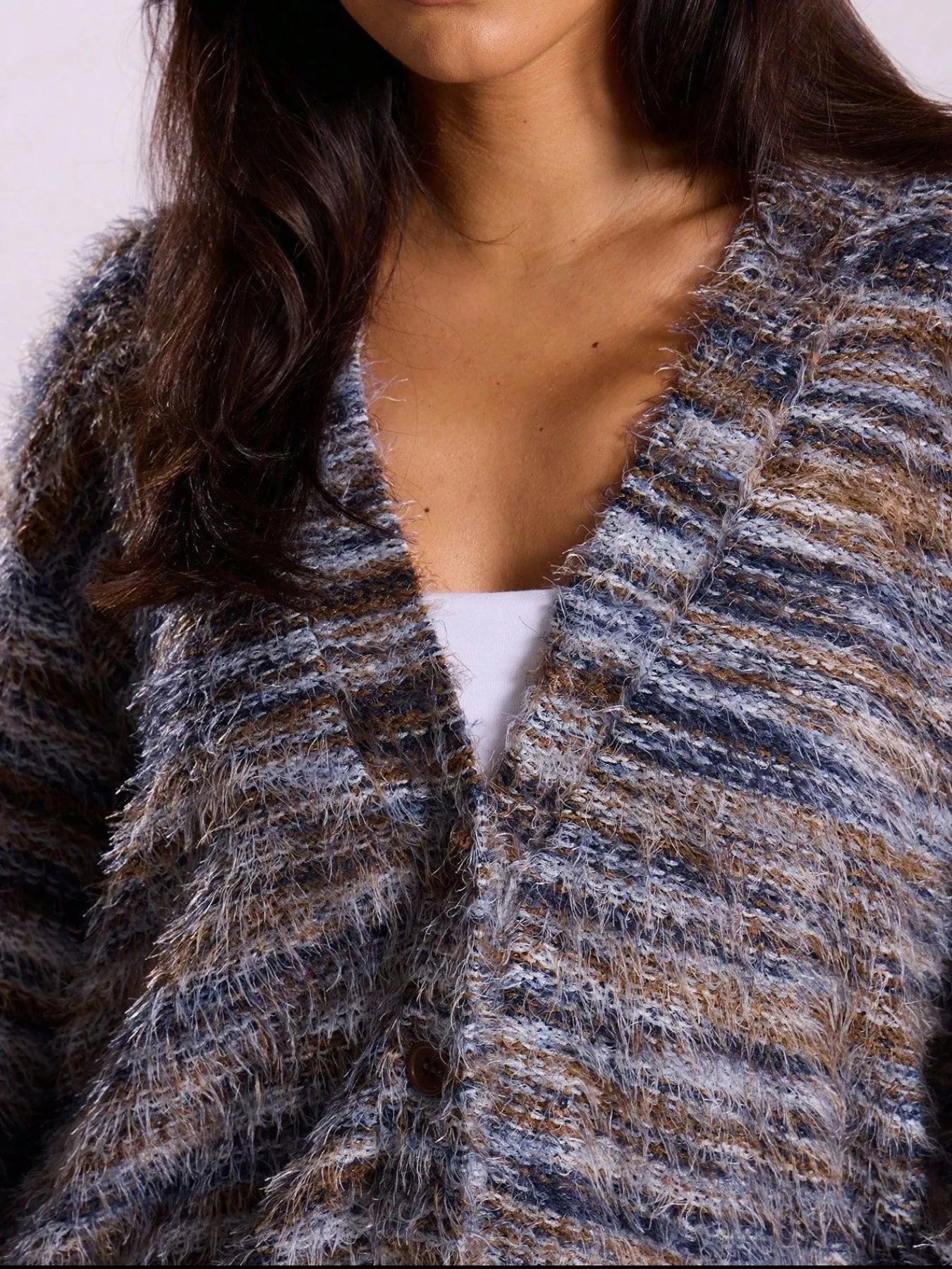 Chunky Knit V-Neck Button-Up Cardigan OutfitFlow