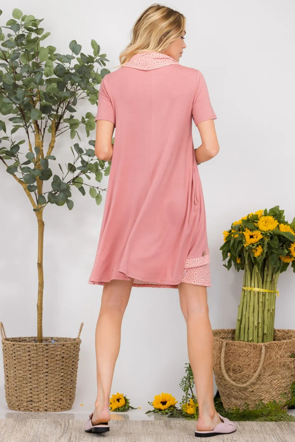 Celeste Full Size Decor Button Short Sleeve Dress with Pockets Plus Size OutfitFlow