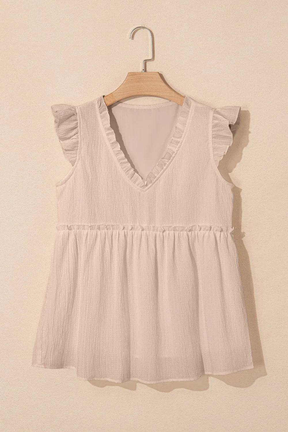 Ruffled Trim V Neck Flutter Flowy Top OutfitFlow