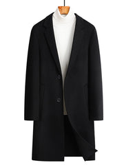 Men's Plus Size Lapel Collar Long Coat Black OutfitFlow