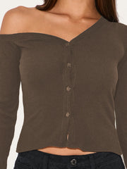 Asymmetrical Neck Button Up Cardigan OutfitFlow
