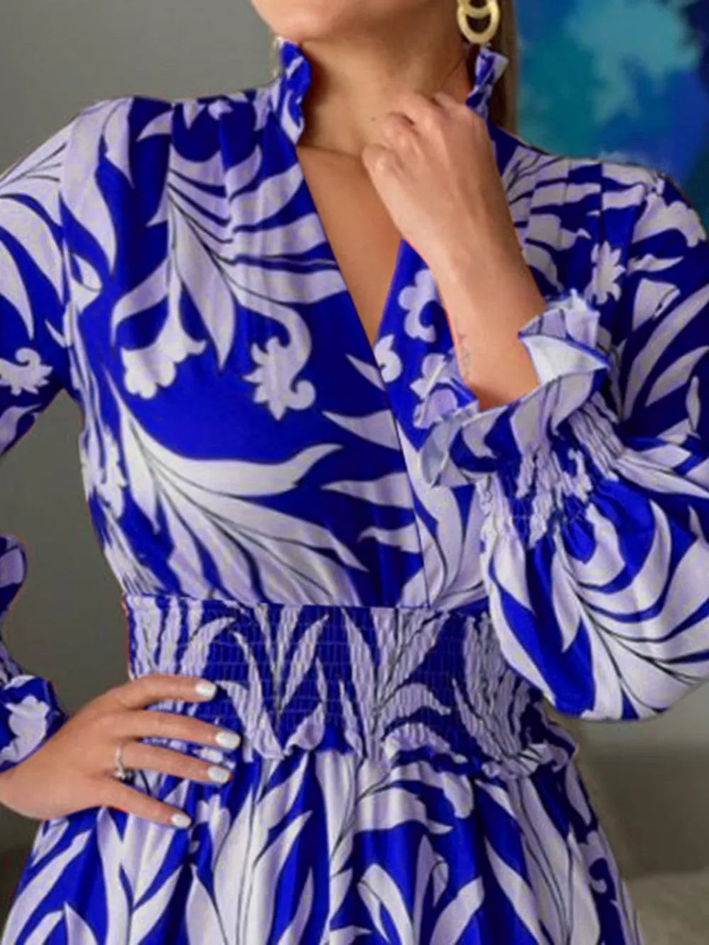 Printed Flounce Sleeve Maxi Dress OutfitFlow