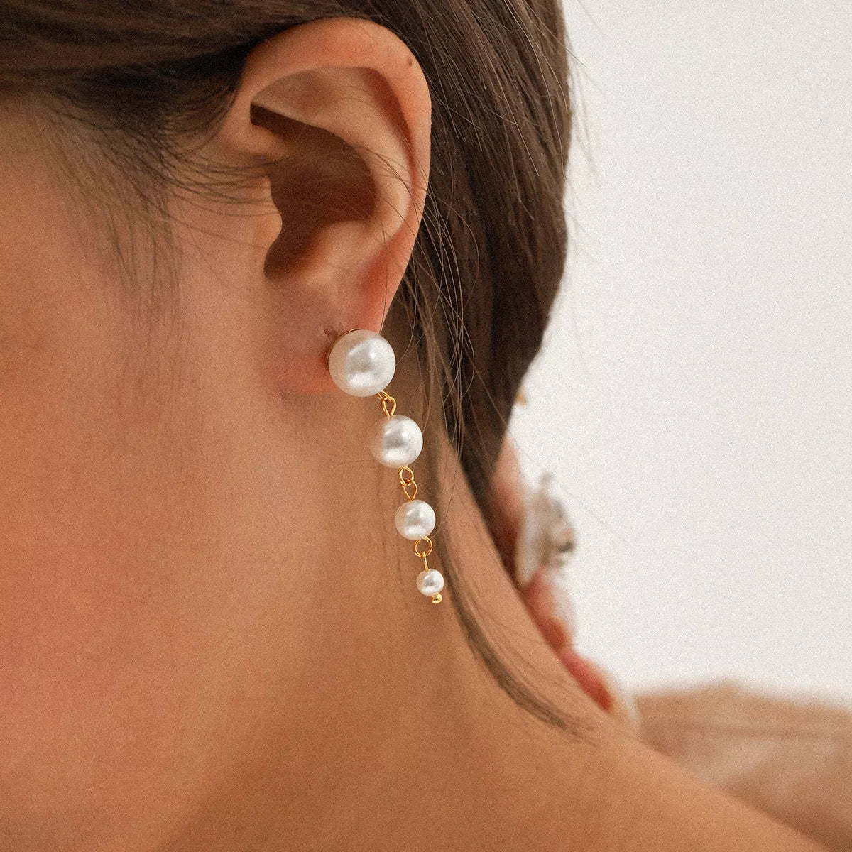 Synthetic Pearl Drop Chain Earrings with Gold Accents OutfitFlow