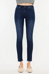 Kancan High-Rise Slim Fit Raw Hem Ankle Jeans DARK OutfitFlow