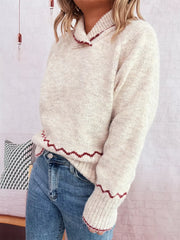 Ribbed Contrast Trim Long Sleeve Sweater OutfitFlow