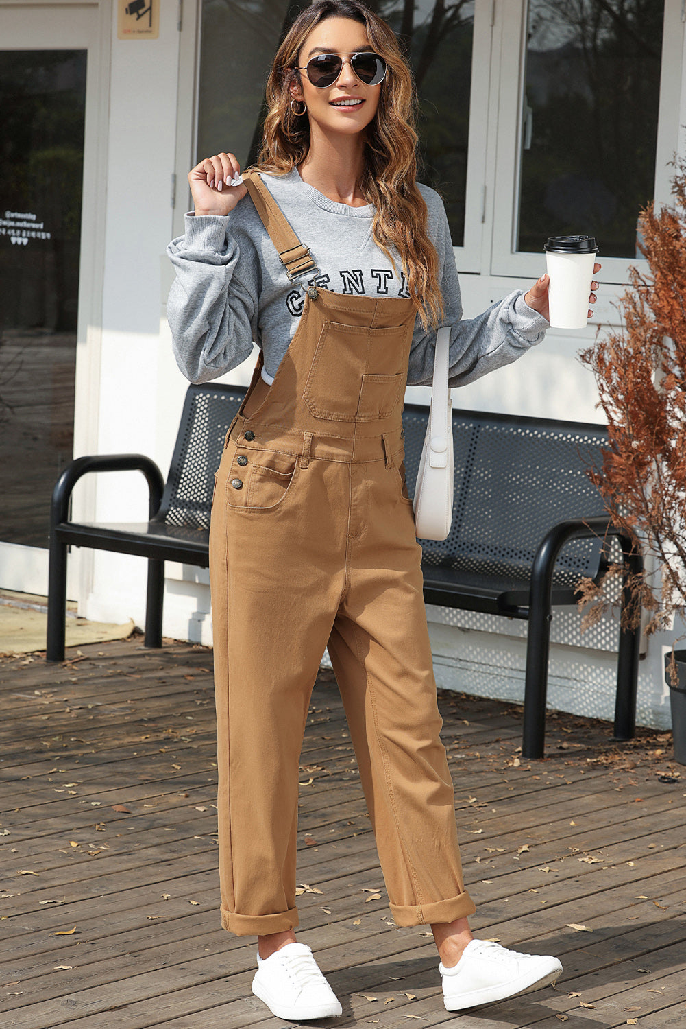 Wide Strap Buttoned Straight Overalls OutfitFlow