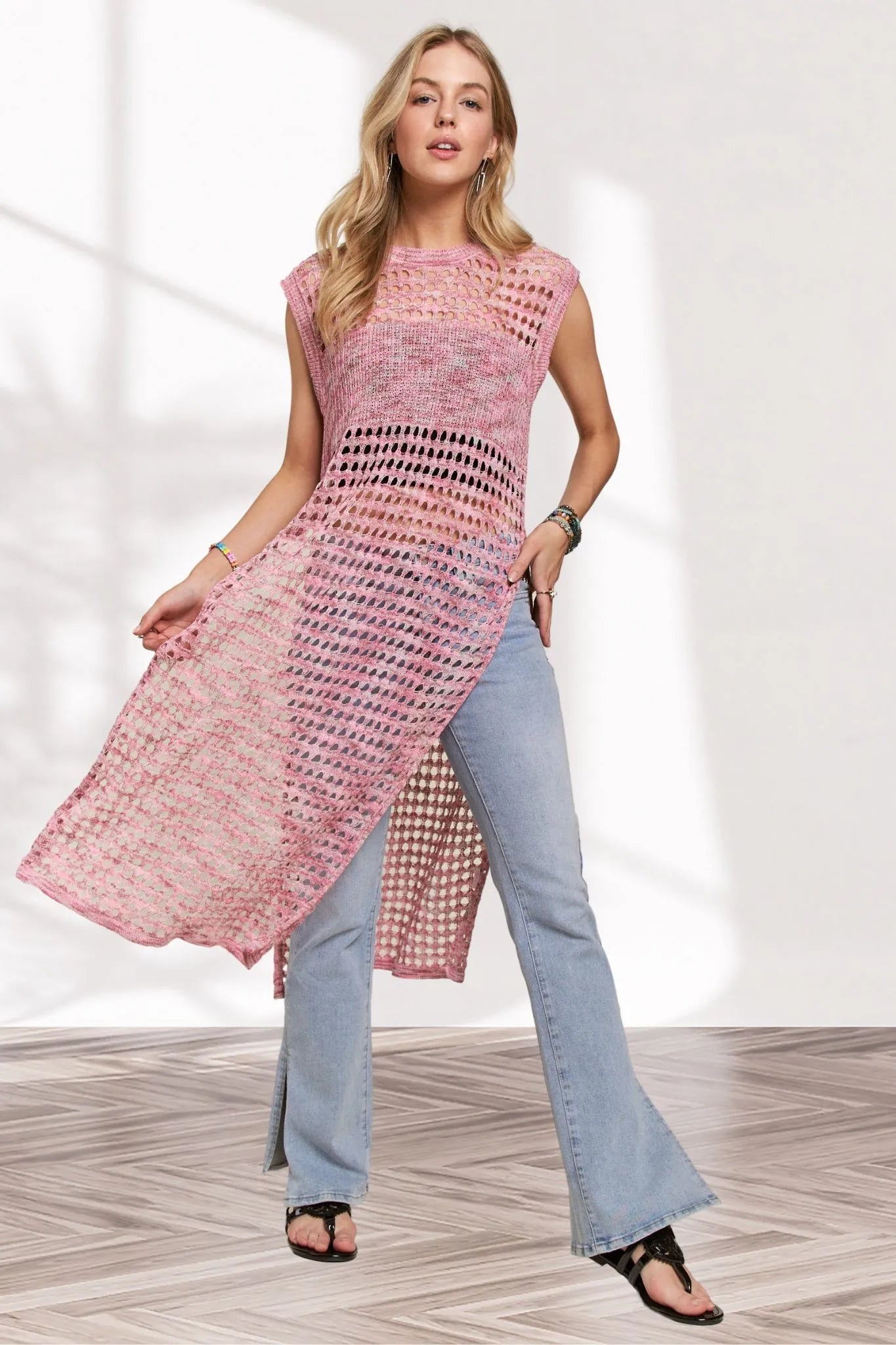 ADORA Multi Color Crochet Tunic Top OutfitFlow