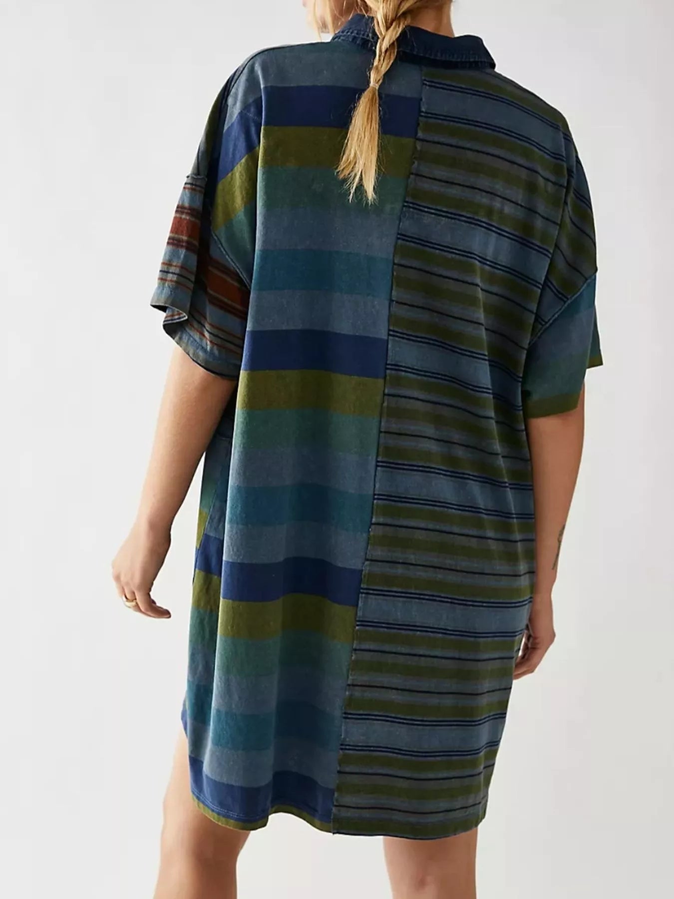 Striped Oversized Half Button Shirt Dress OutfitFlow