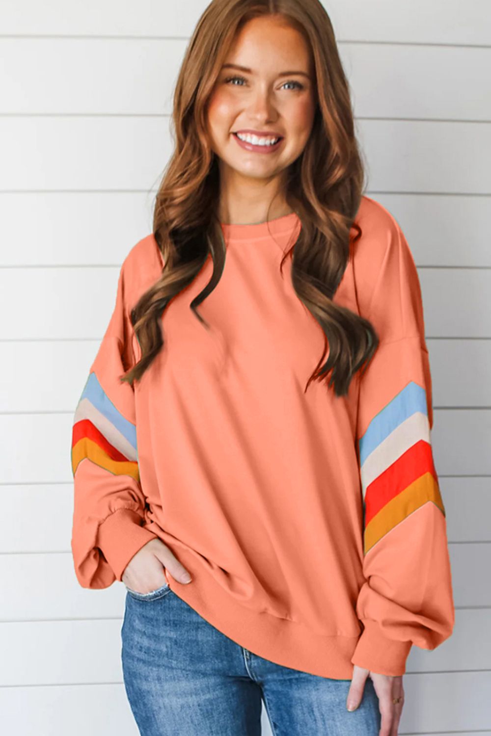 Outfit Flow - Contrast Round Neck Long Sleeve Sweatshirt