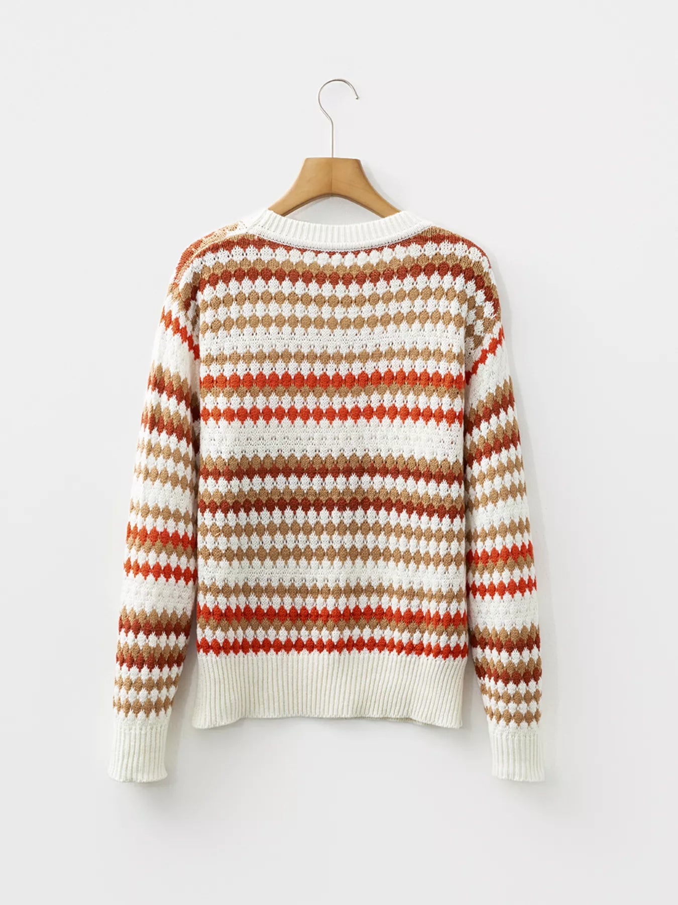 Stripe Eyelet Patterned Drop Shoulder Sweater OutfitFlow