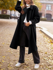 Pocketed Collared Neck Long Sleeve Coat Black Trendsi