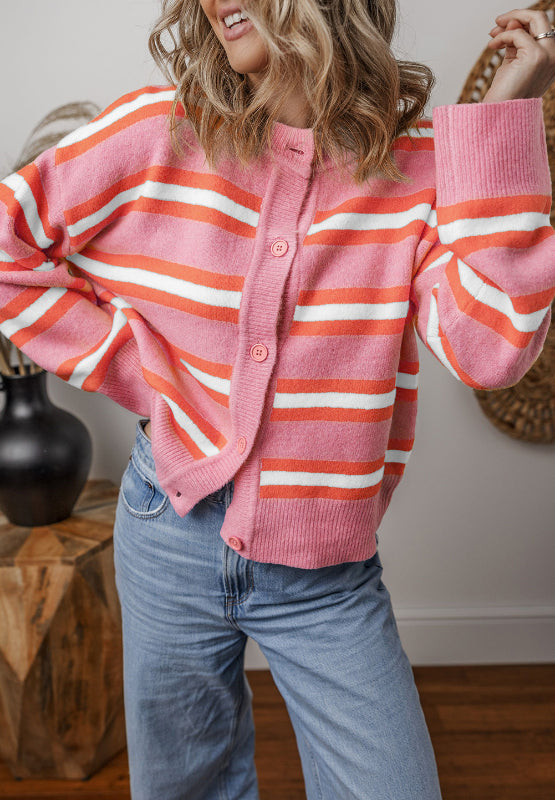 Outfit Flow - Striped Button Down Long Sleeve Cardigan