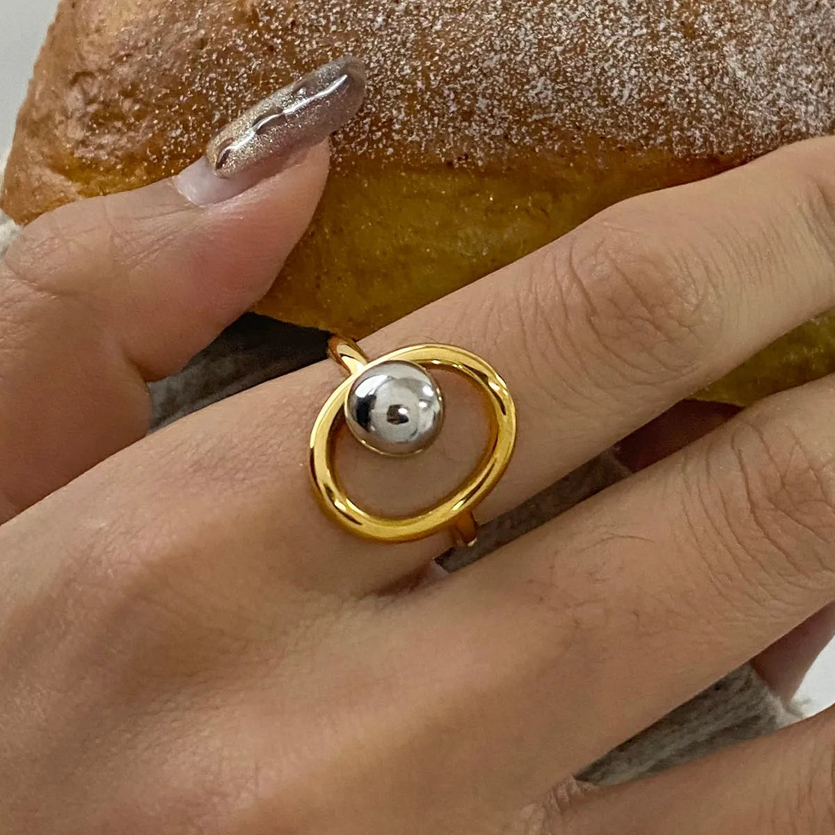Two-Tone Orbital Bead Ring Gold One Size OutfitFlow