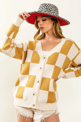 BiBi Checked V-neck Cardigan OutfitFlow