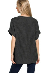 Zenana Short Sleeve Round Neck Sweater OutfitFlow