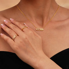 Moving Crystal Bar Necklace and Ring Jewelry Set OutfitFlow