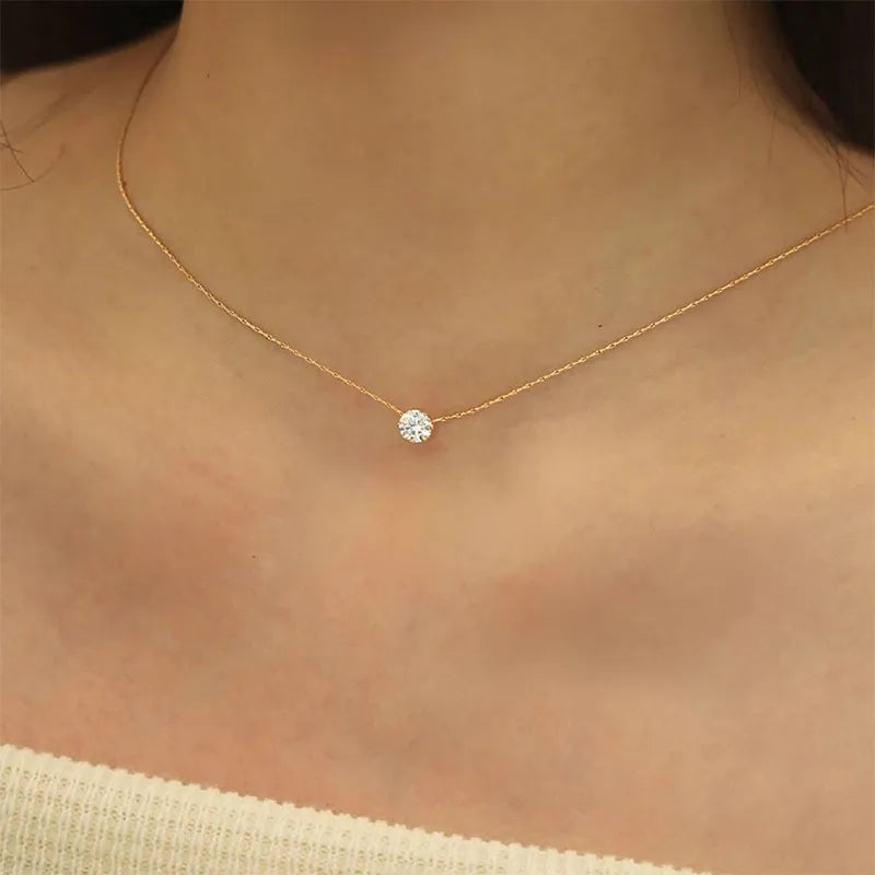 18K Gold-Plated Zircon Solitaire Pendant Necklace Gold One Size OutfitFlow