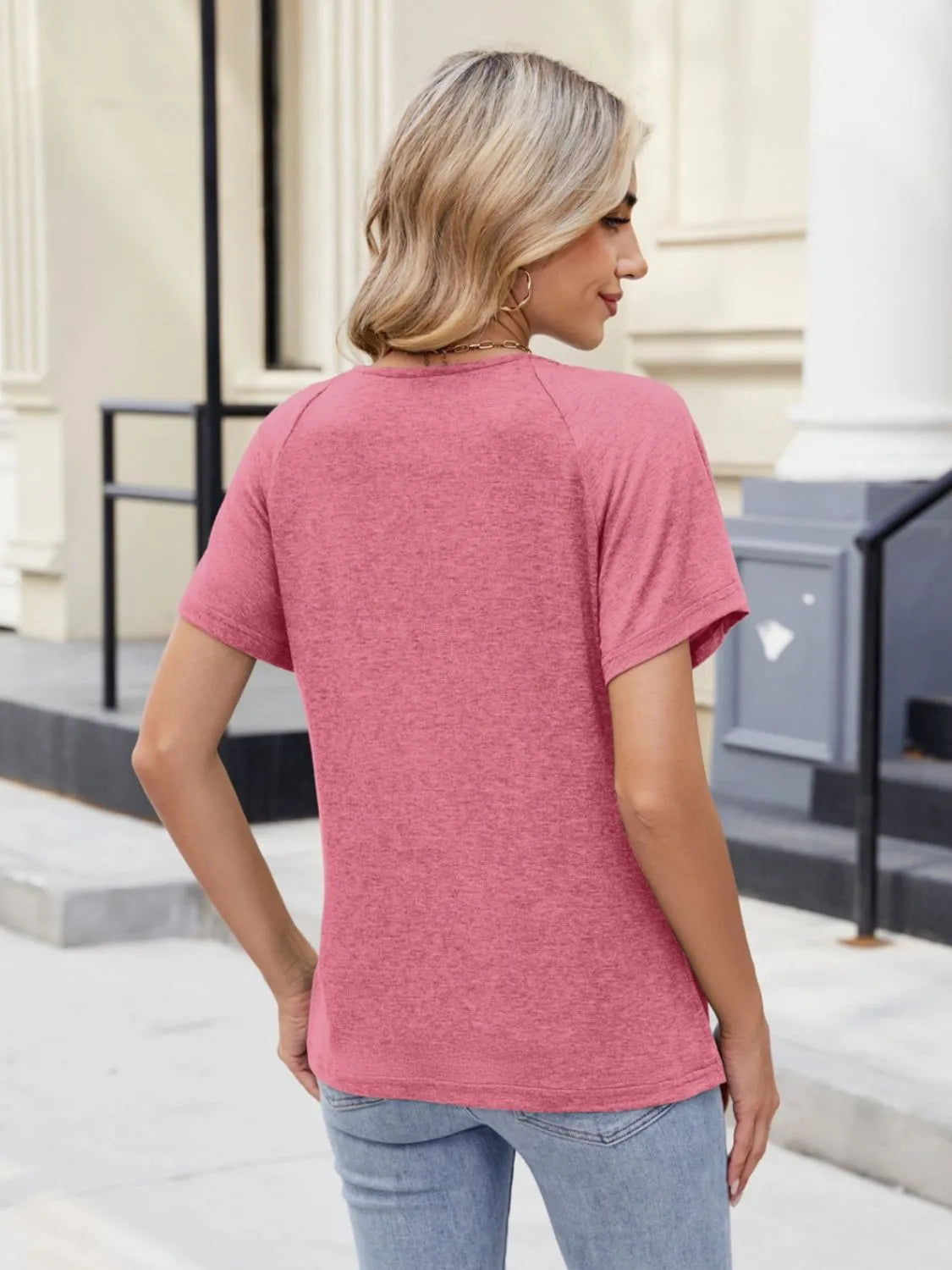Lace Detail Round Neck Short Sleeve Blouse OutfitFlow