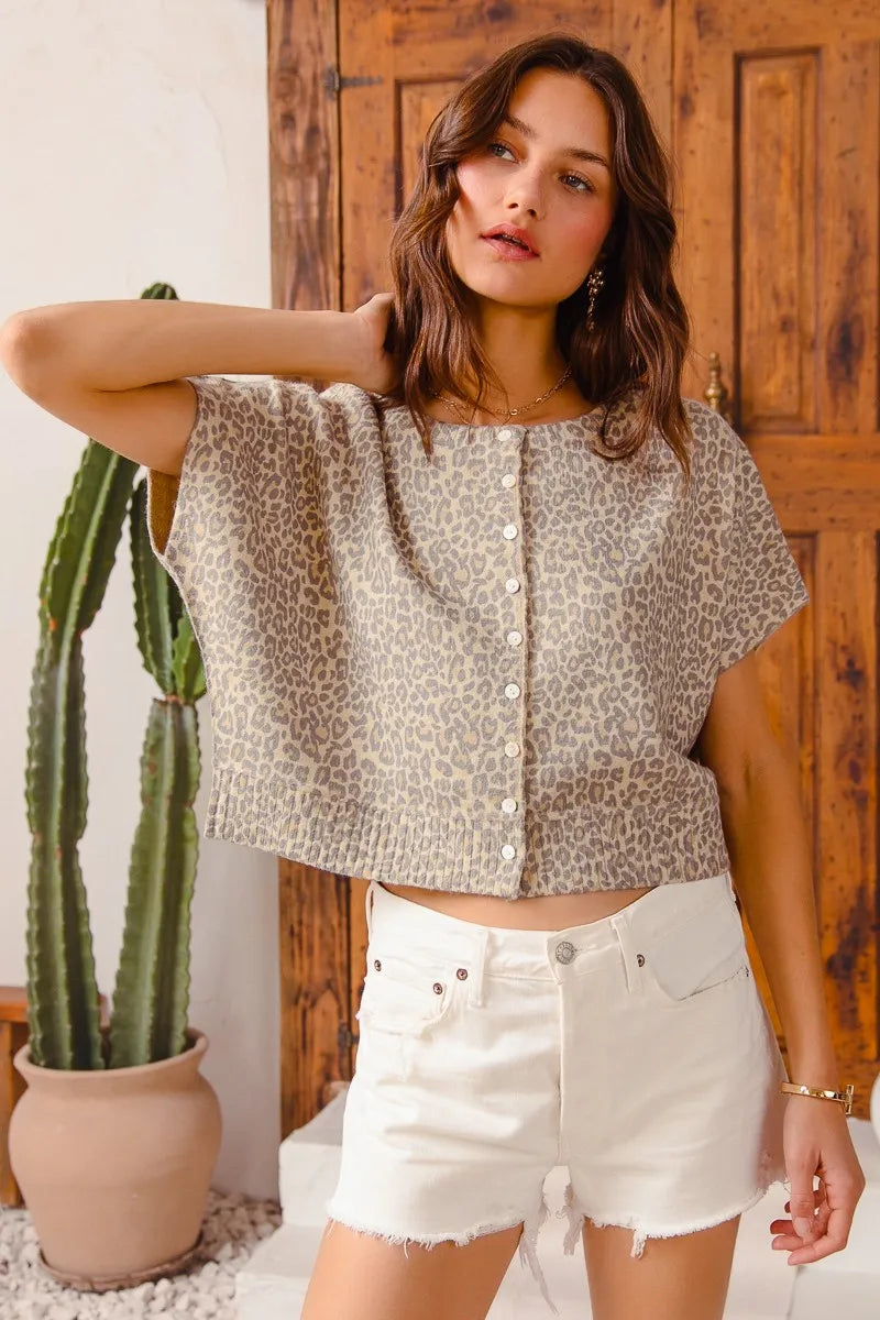 SO ME Leopard Print Button Front Sweater Cardigan OutfitFlow