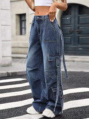 Wide Leg Cargo Jeans Blue OutfitFlow