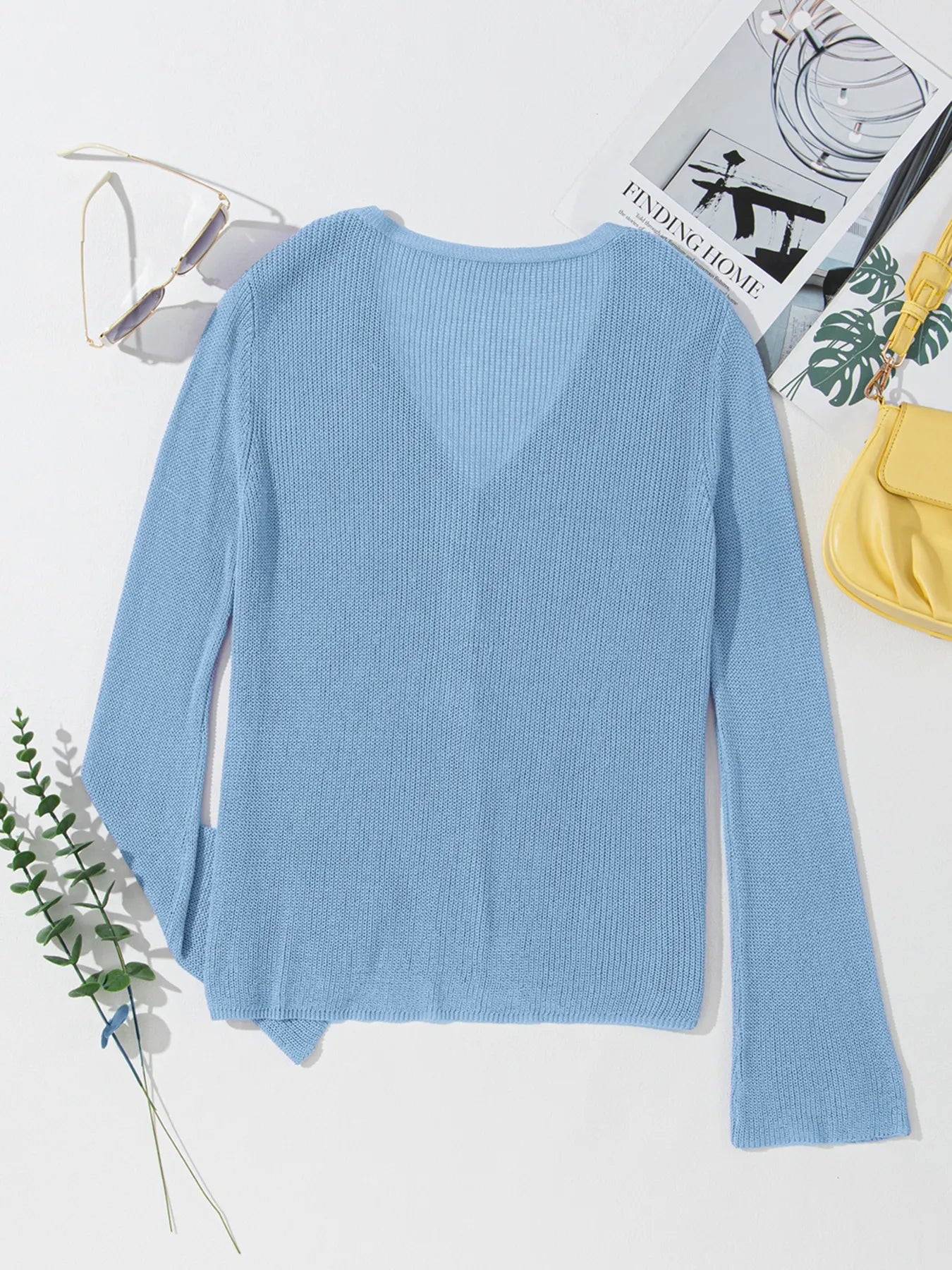 Lightweight V Neck Button Front Bell Sleeve Cardigan OutfitFlow