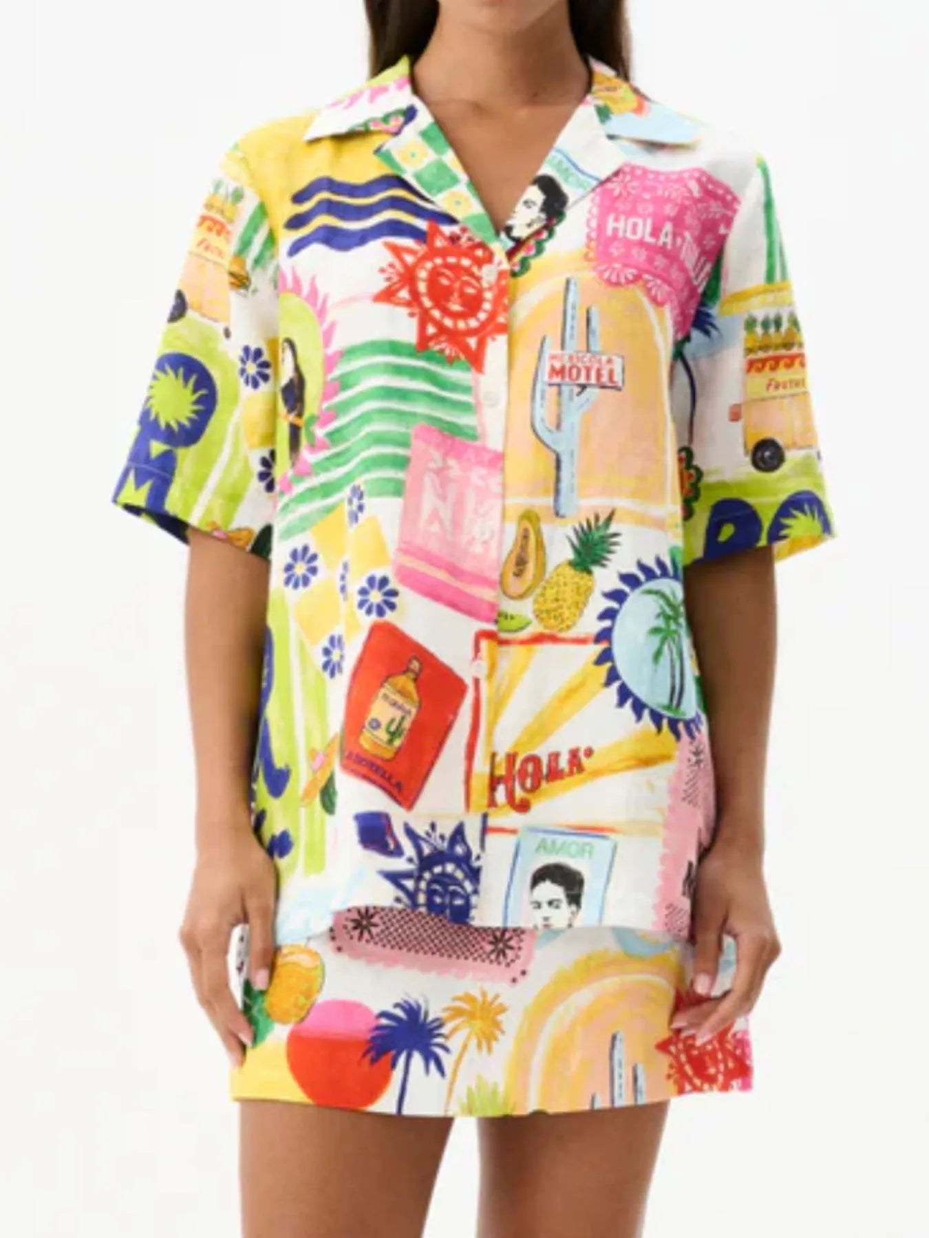 Printed Button Up Shirt and Skirt Set OutfitFlow