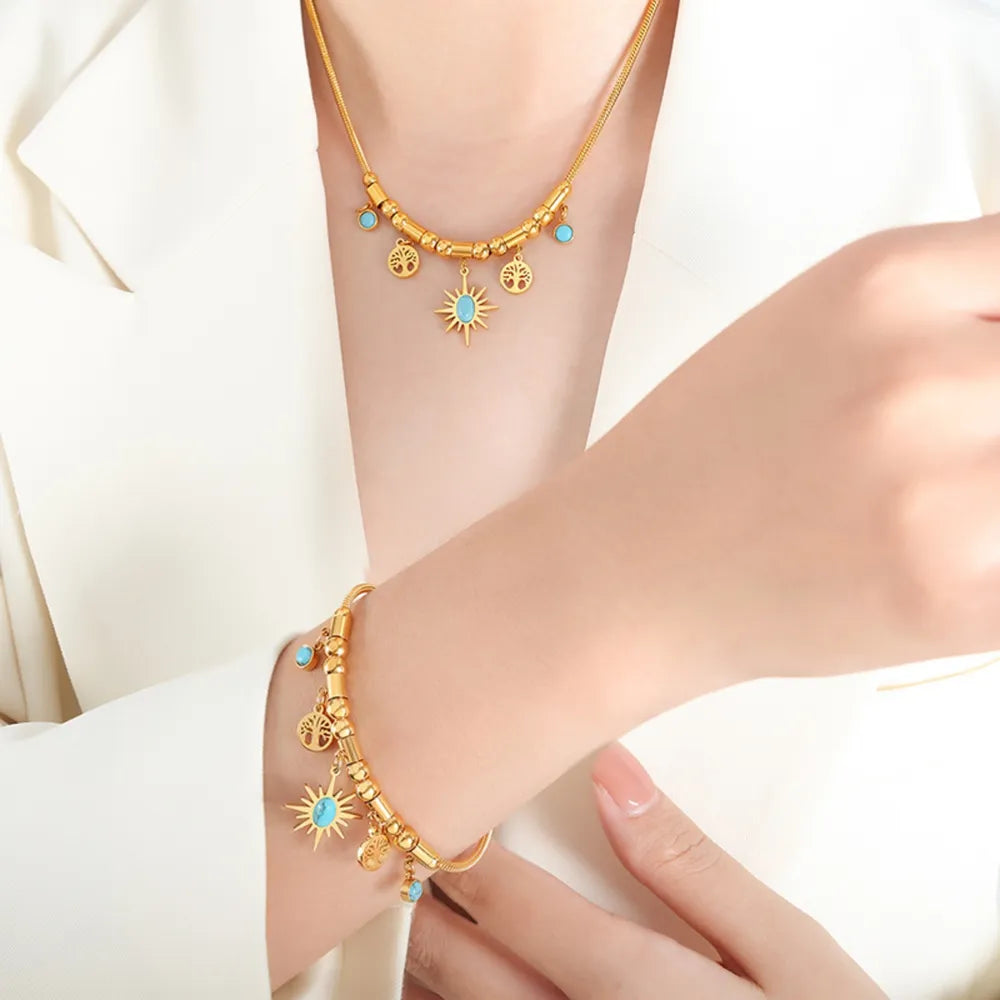 Gold-Plated Titanium Steel Charm Bracelet OutfitFlow